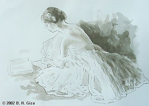 Brush and ink sketch of a dancer