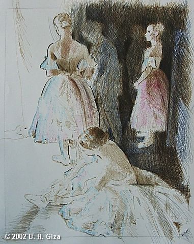preparatory drawing of the Cinderella Backstage print