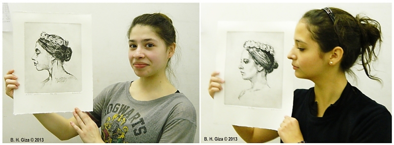 Samantha and Marcela with portraits from Giselle