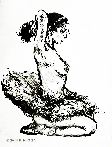 Topless in a rehearsal tutu